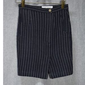 Gay Giano Vende Moda Pinstripe Skirt Navy White Stripes Wool Blend Size 42
